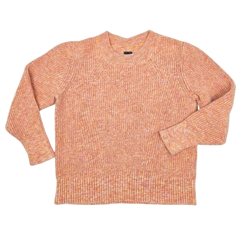 GAP‎ Women XL Speckled Peach Knit Crew Neck Sweater Ribbed Puff Sleeve